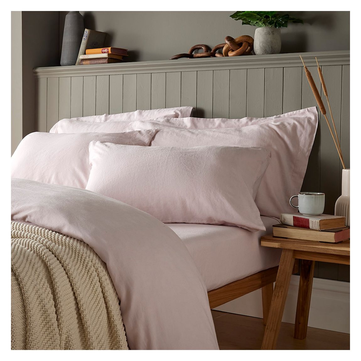 Linen Blend Pair of Housewife Pillowcases, Rose main product photo
