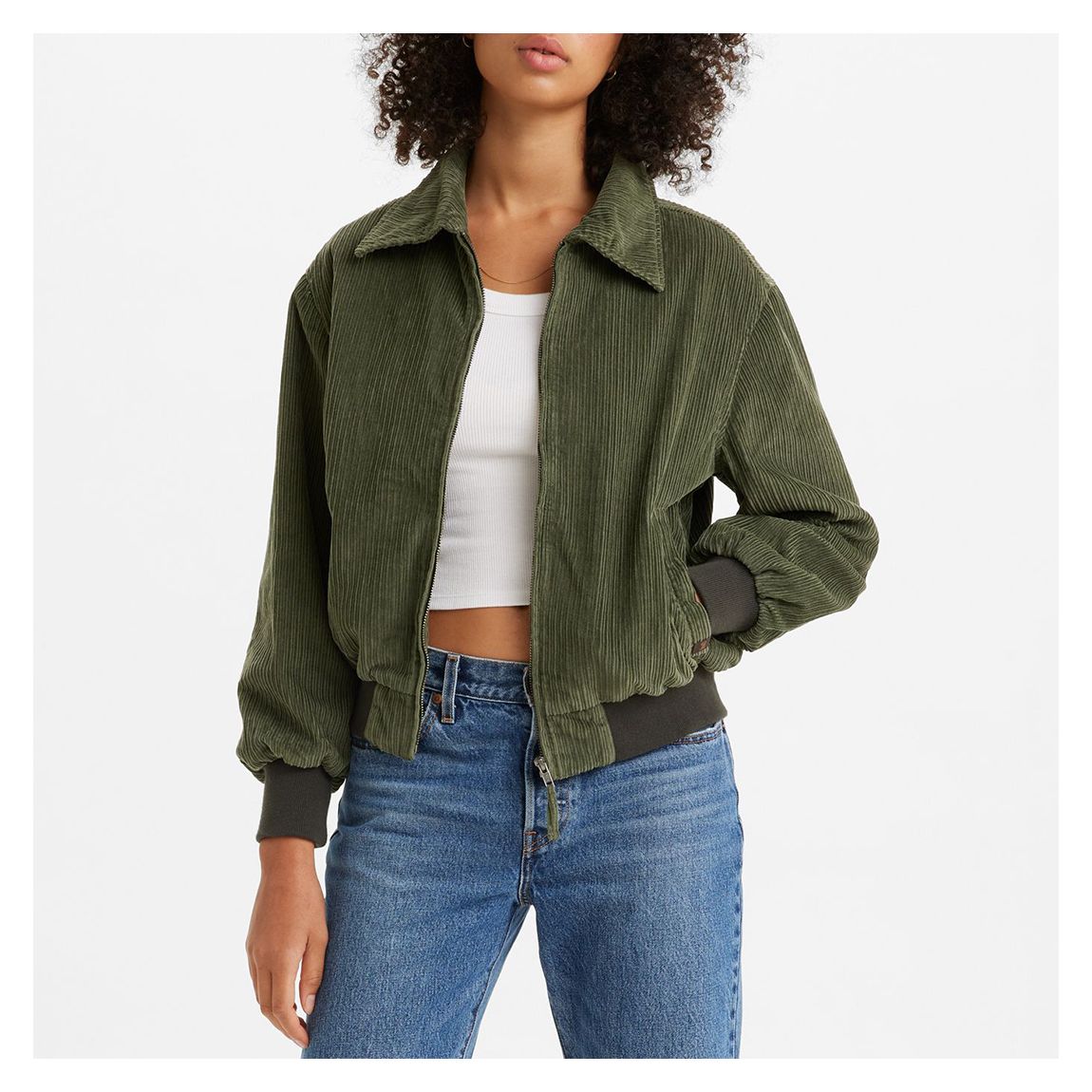Khaki Cotton Zip Bomber Jacket main product photo
