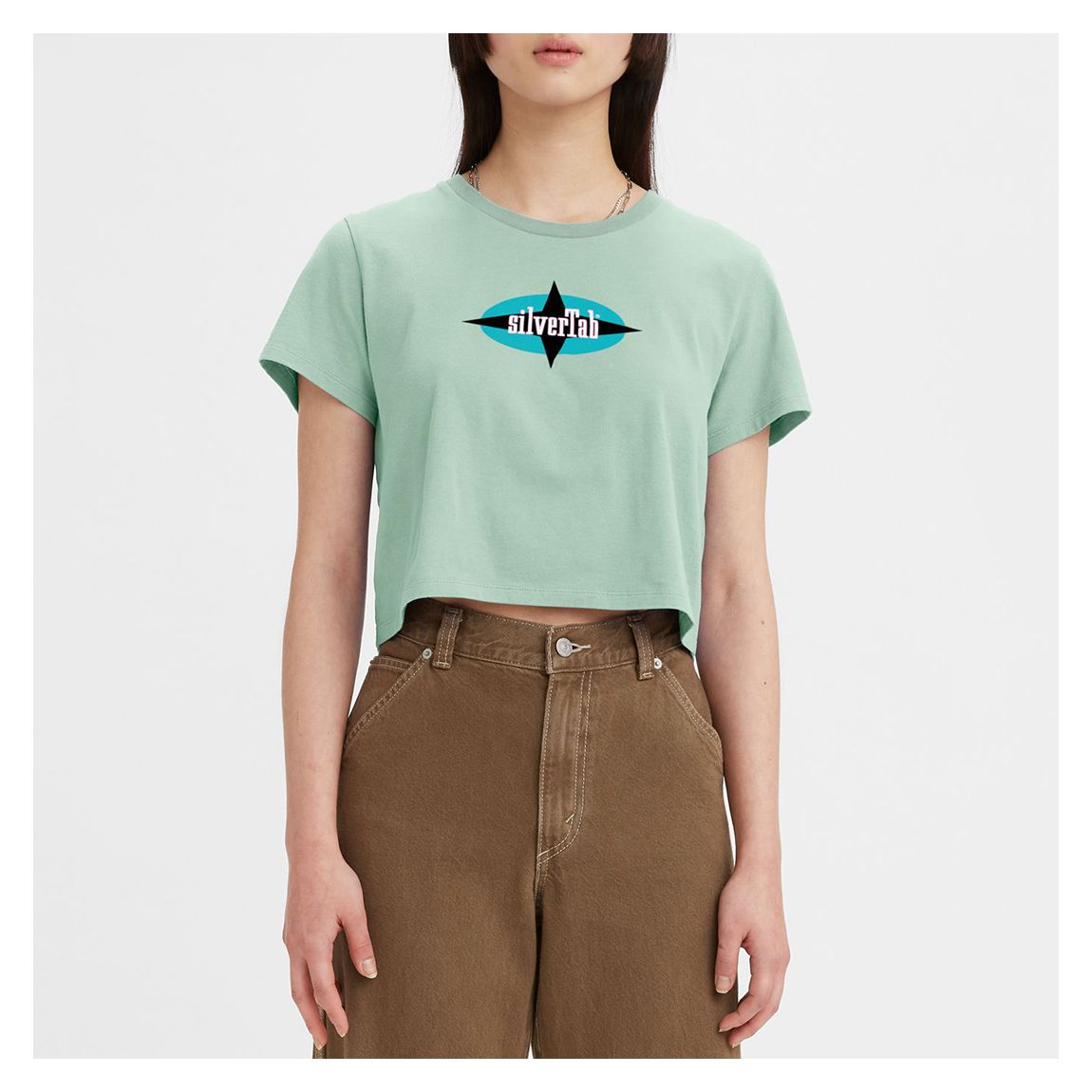 Green Cropped Jordie Cotton T-Shirt main product photo