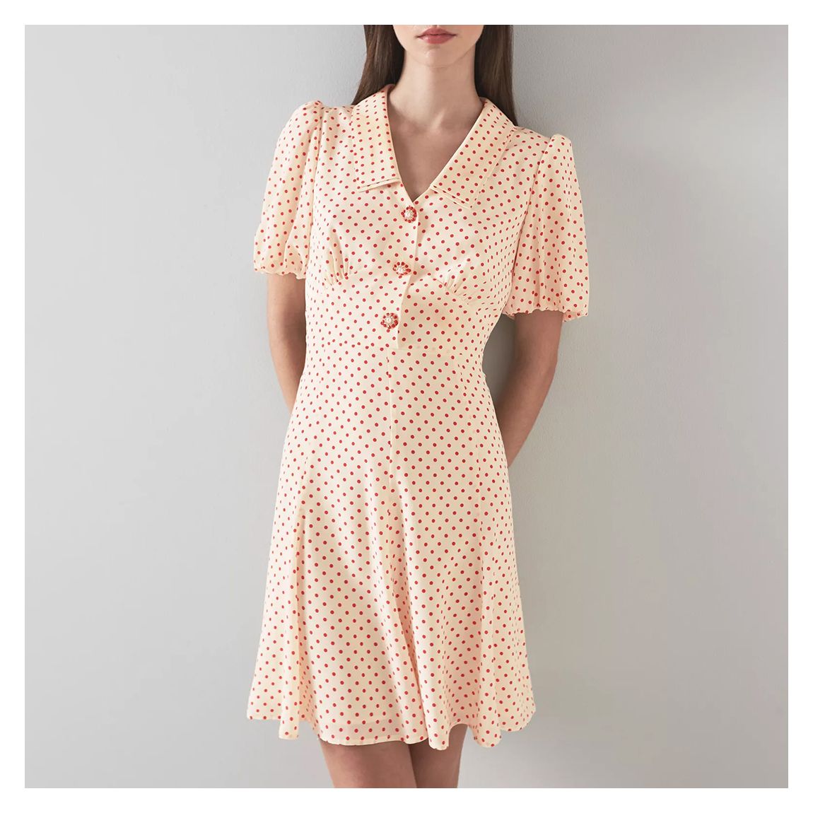 Cream/Red Spot Silk Hilde Mini Dress main product photo