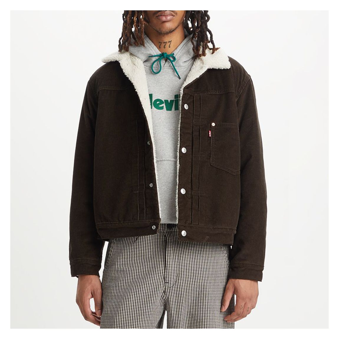 Brown Sherpa Trucker Cotton Blend Jacket main product photo