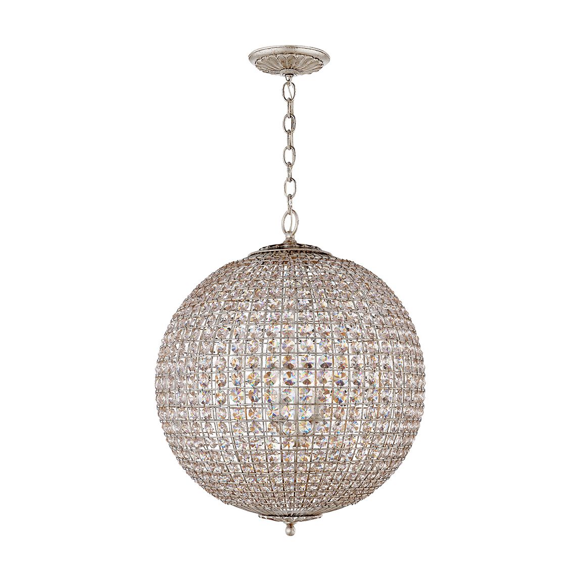 Renwick Large Sphere Chandelier in Burnished Silver Leaf with Crystal main product photo