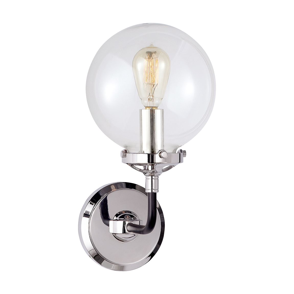 Bistro Single Light Sconce in Polished Nickel and Black with Clear Glass main product photo