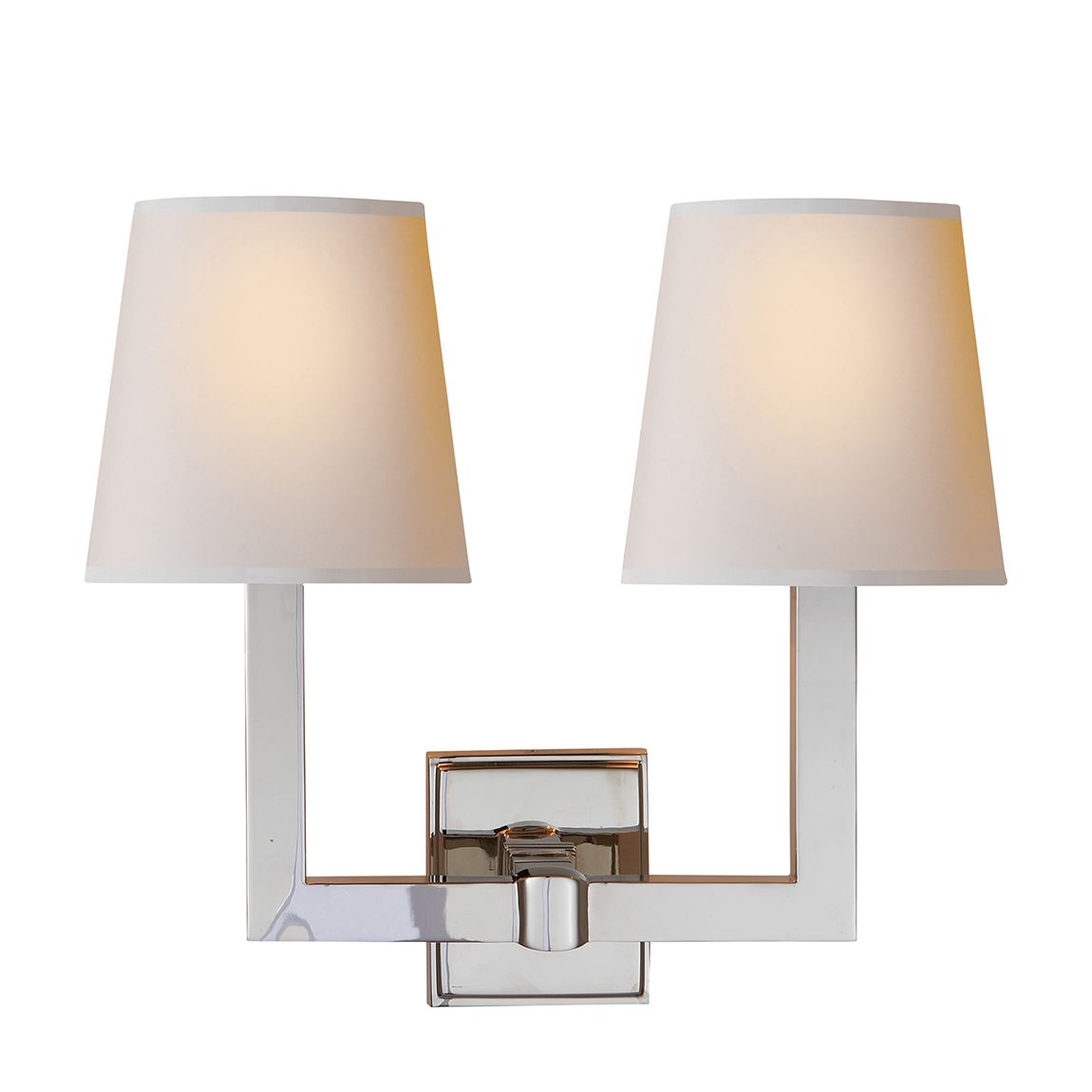 Square Tube Double Sconce in Polished Nickel with Natural Paper Shades main product photo