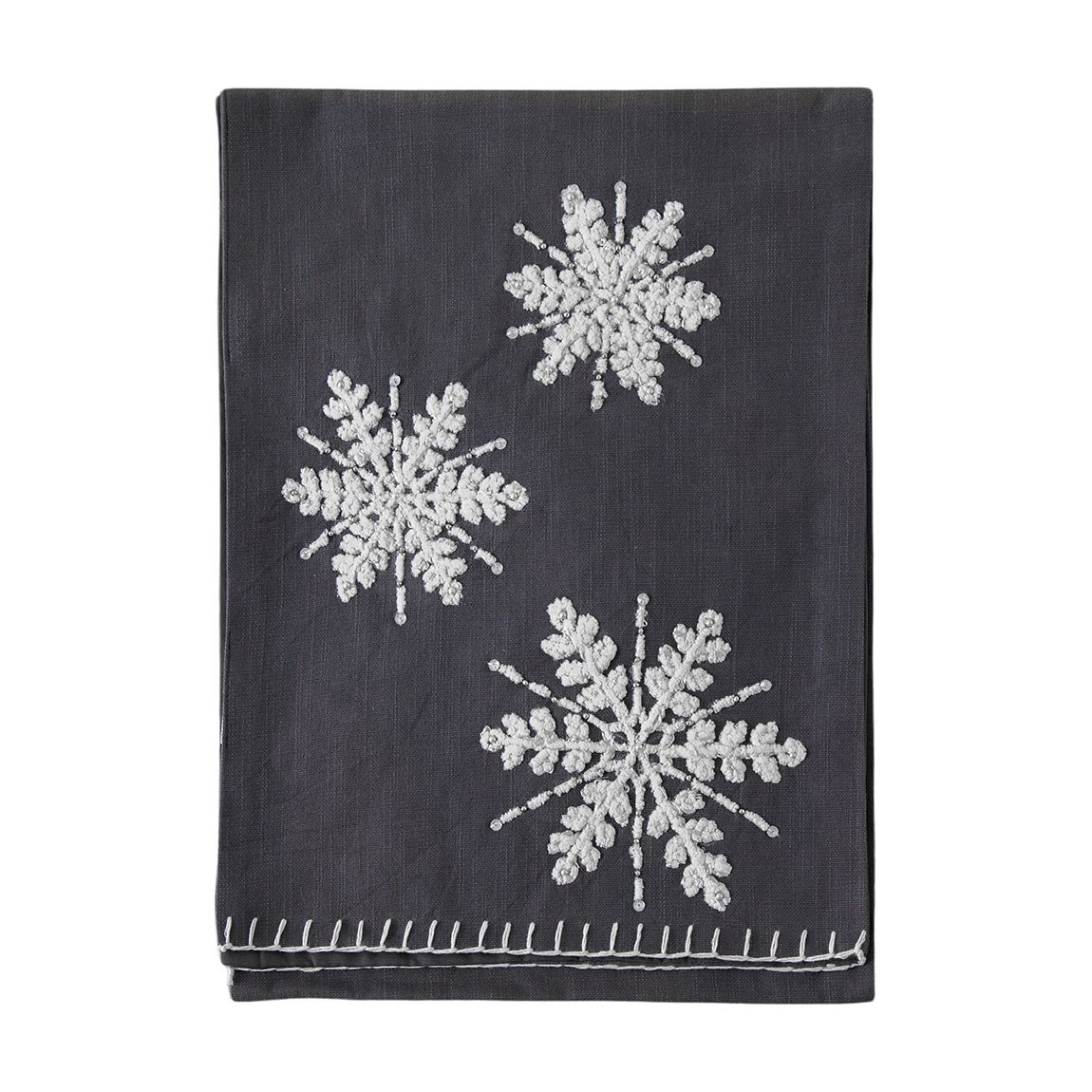 Embroidered Snowflakes Table Runner Charcoal, 250cm main product photo