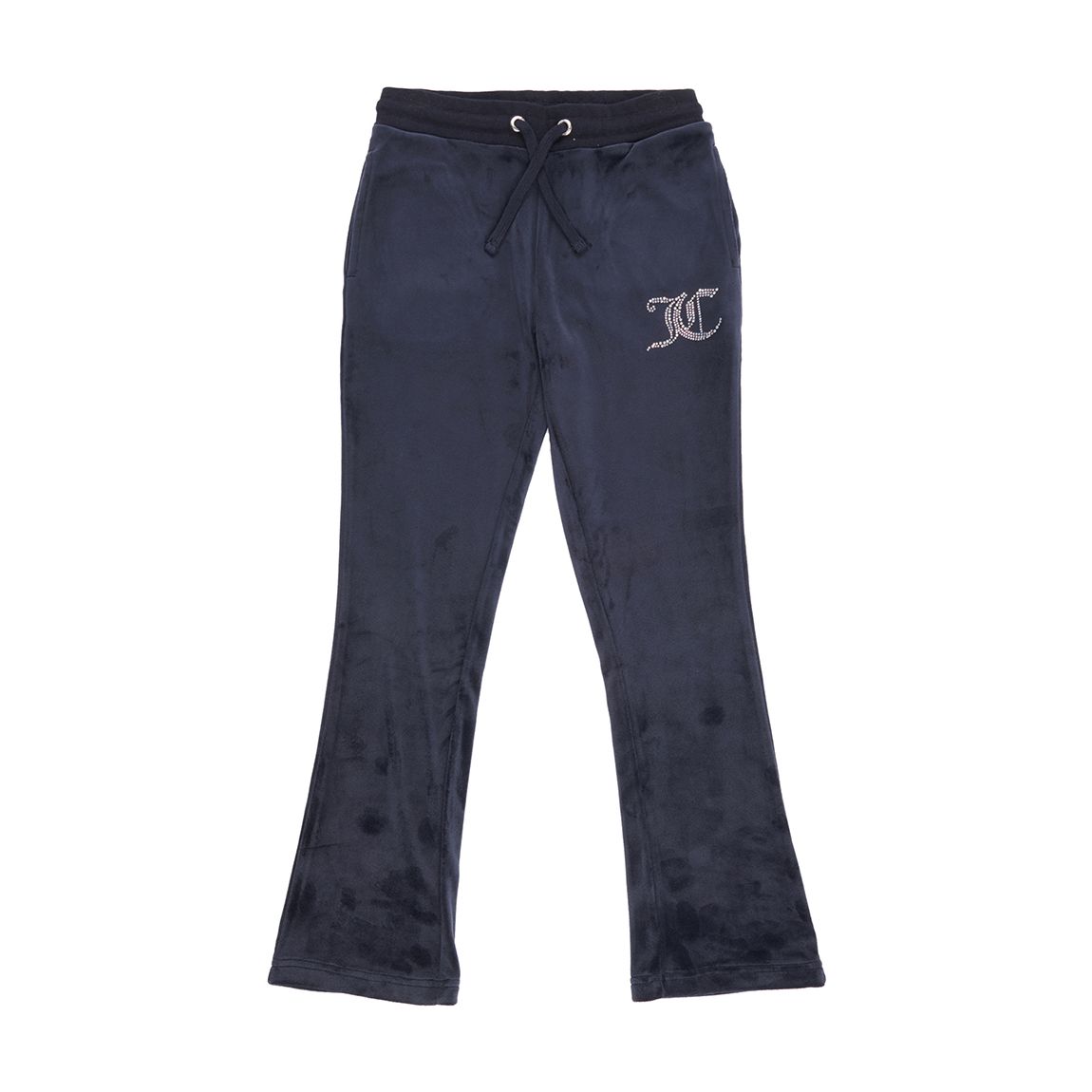 Girl's Navy Diamante Velour Bootcut Tracksuit Bottoms main product photo