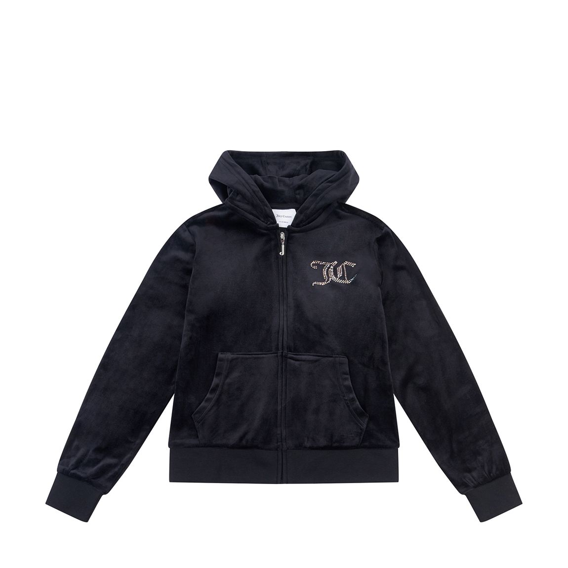 Girl's Black Diamante Velour Zip Hoodie main product photo