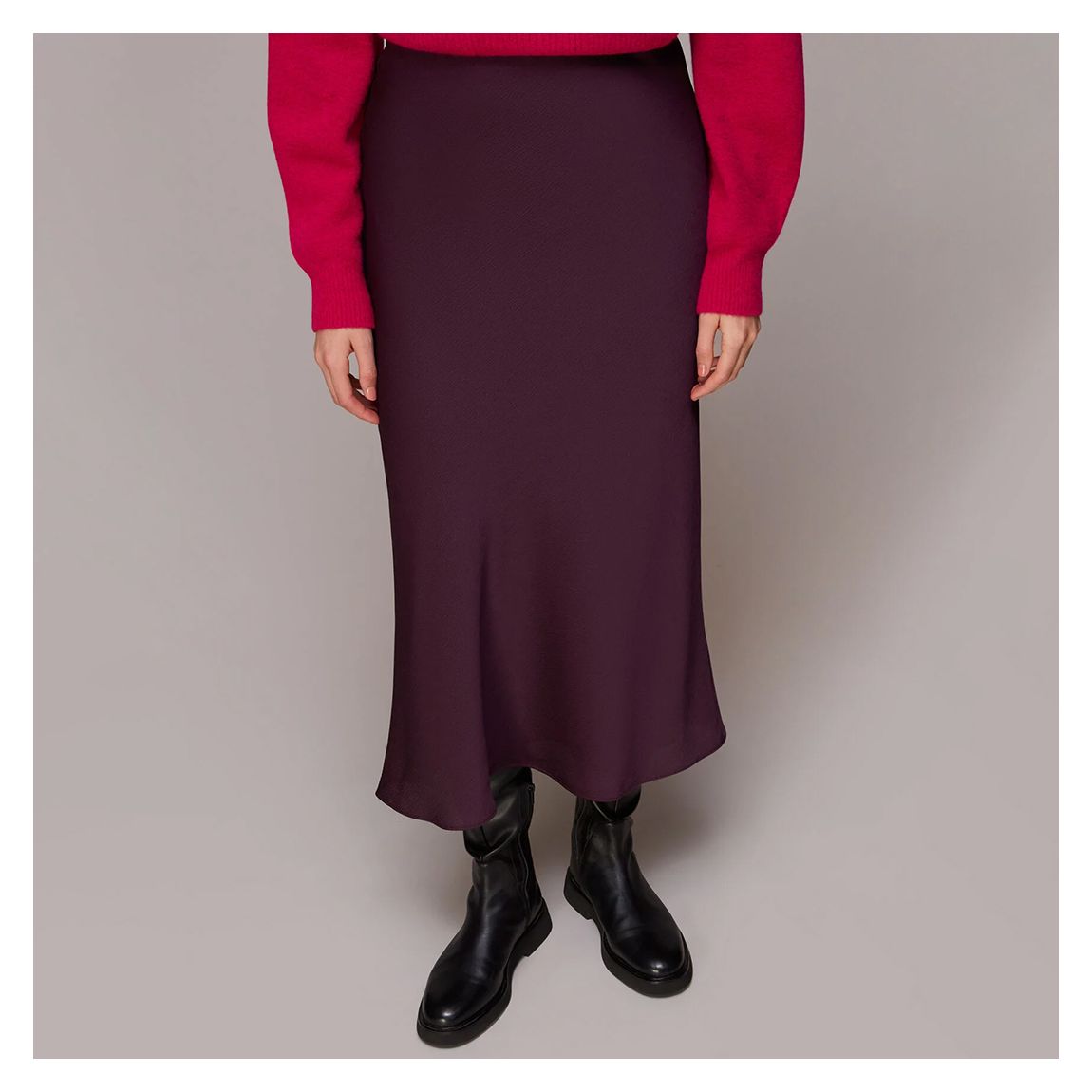 Aubergine Satin Bias Cut Skirt main product photo