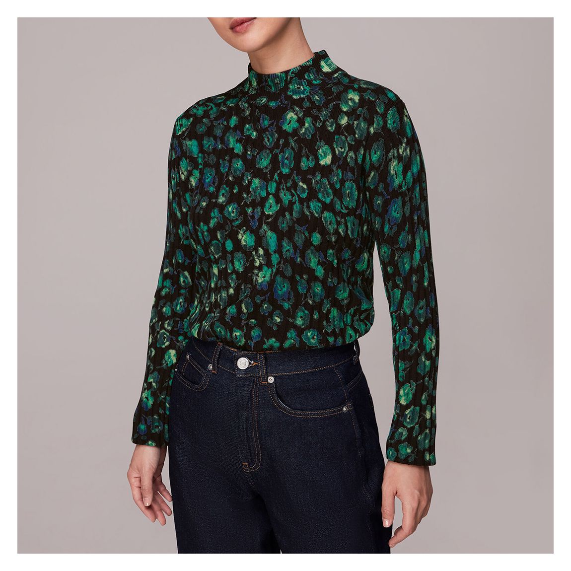 Black/Green Blurred Floral Knit Top main product photo