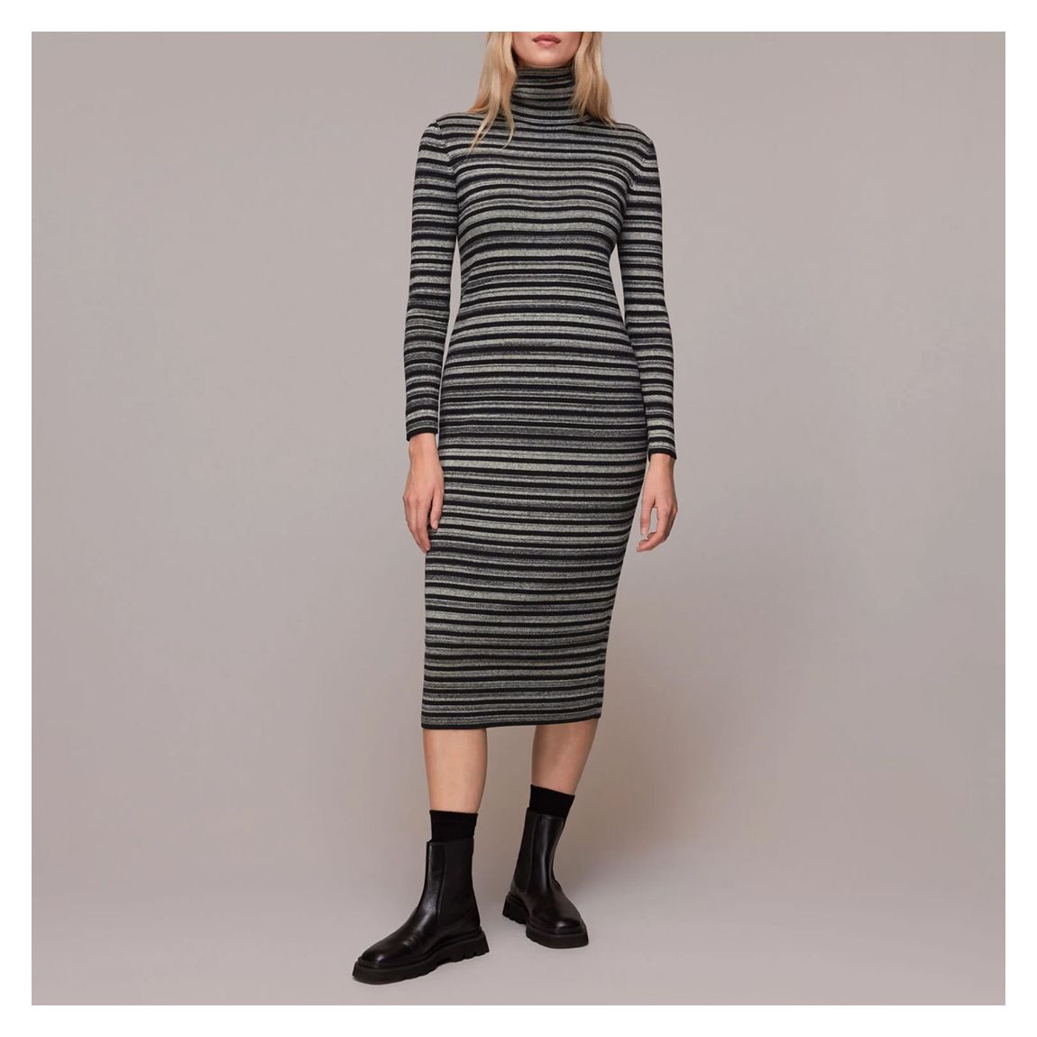 Grey Stripe Midi Knit Dress main product photo