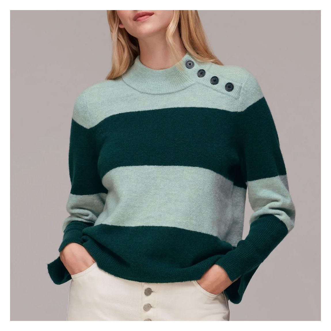 Green Stripe Button Neck Jumper main product photo