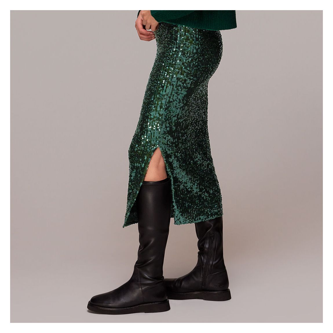 Green Sequin Column Skirt main product photo