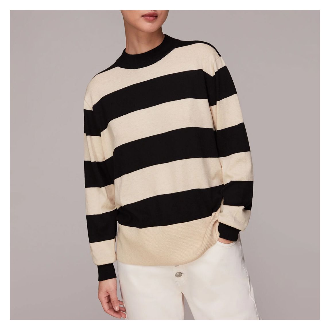 Black/Ecru Stripe High Neck Jumper main product photo