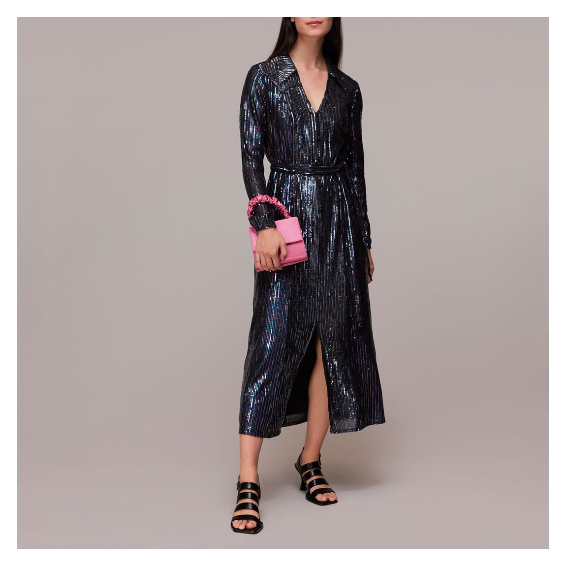 Black Stripe Sequin Midi Dress main product photo