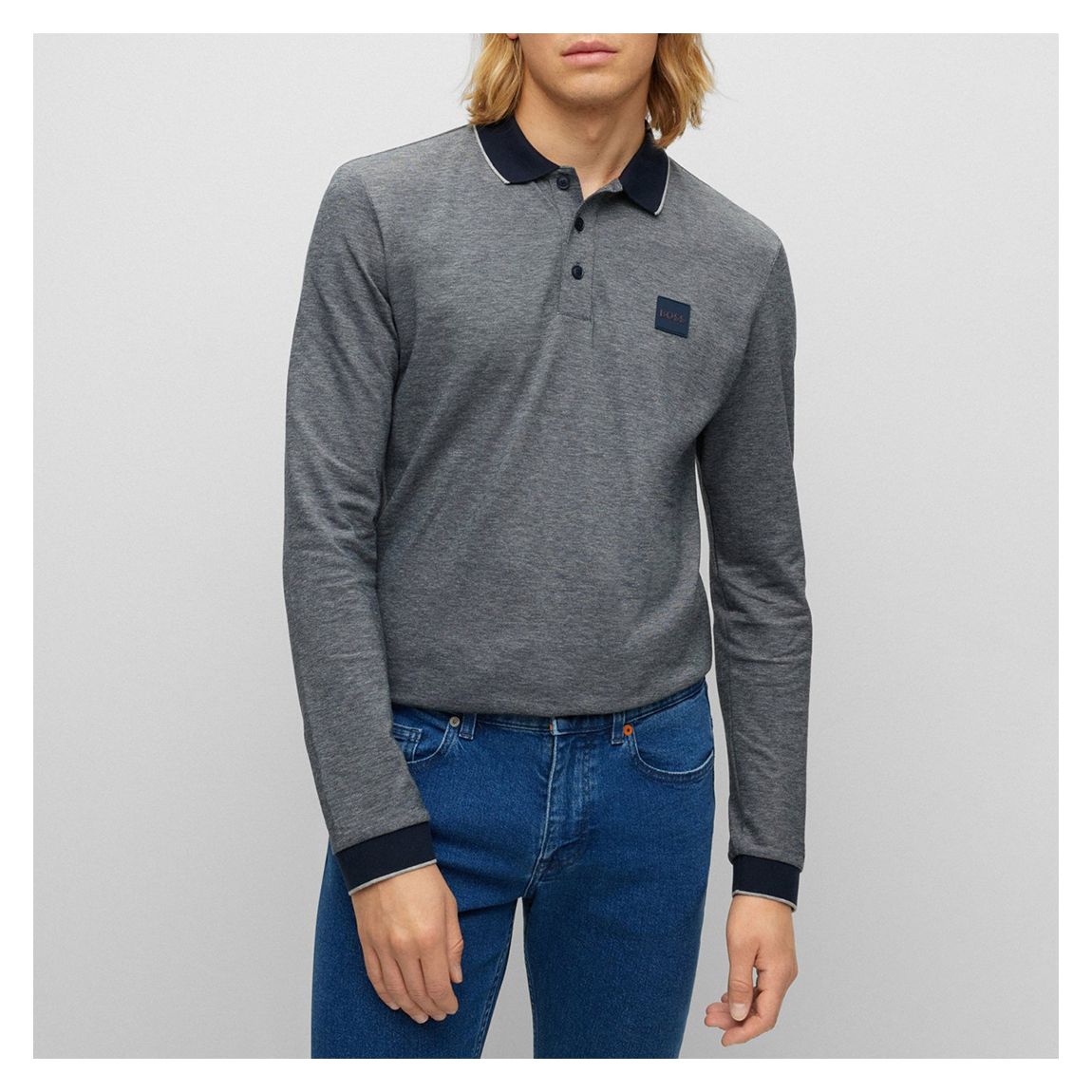Dark Blue Peoxfordlong Cotton Polo Shirt main product photo