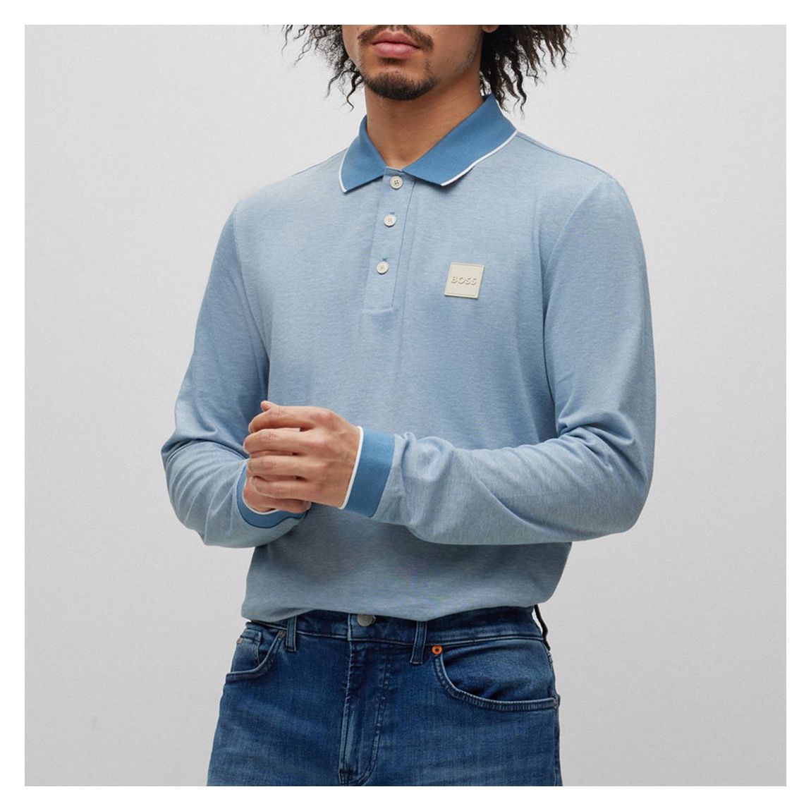 Light Blue Peoxfordlong Cotton Polo Shirt main product photo