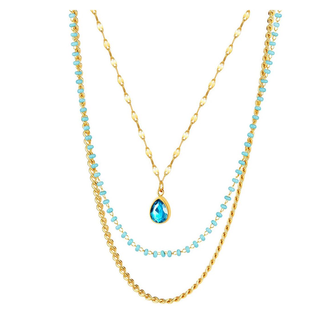 18K Gold Blue Layer Pear Drop Necklace main product photo