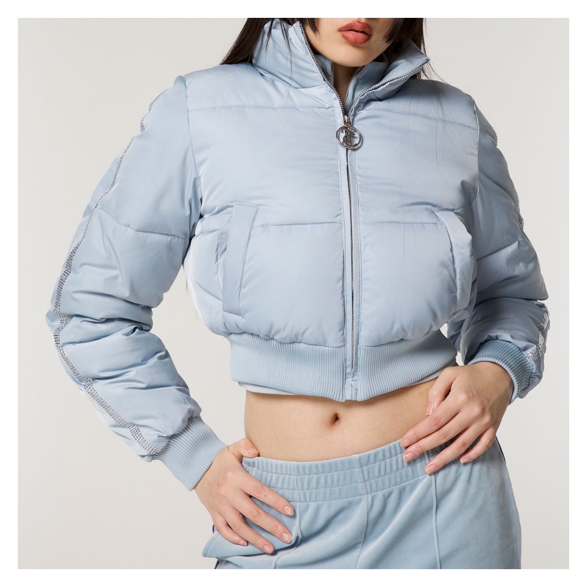 Blue Crop Diamante Puffer Jacket main product photo