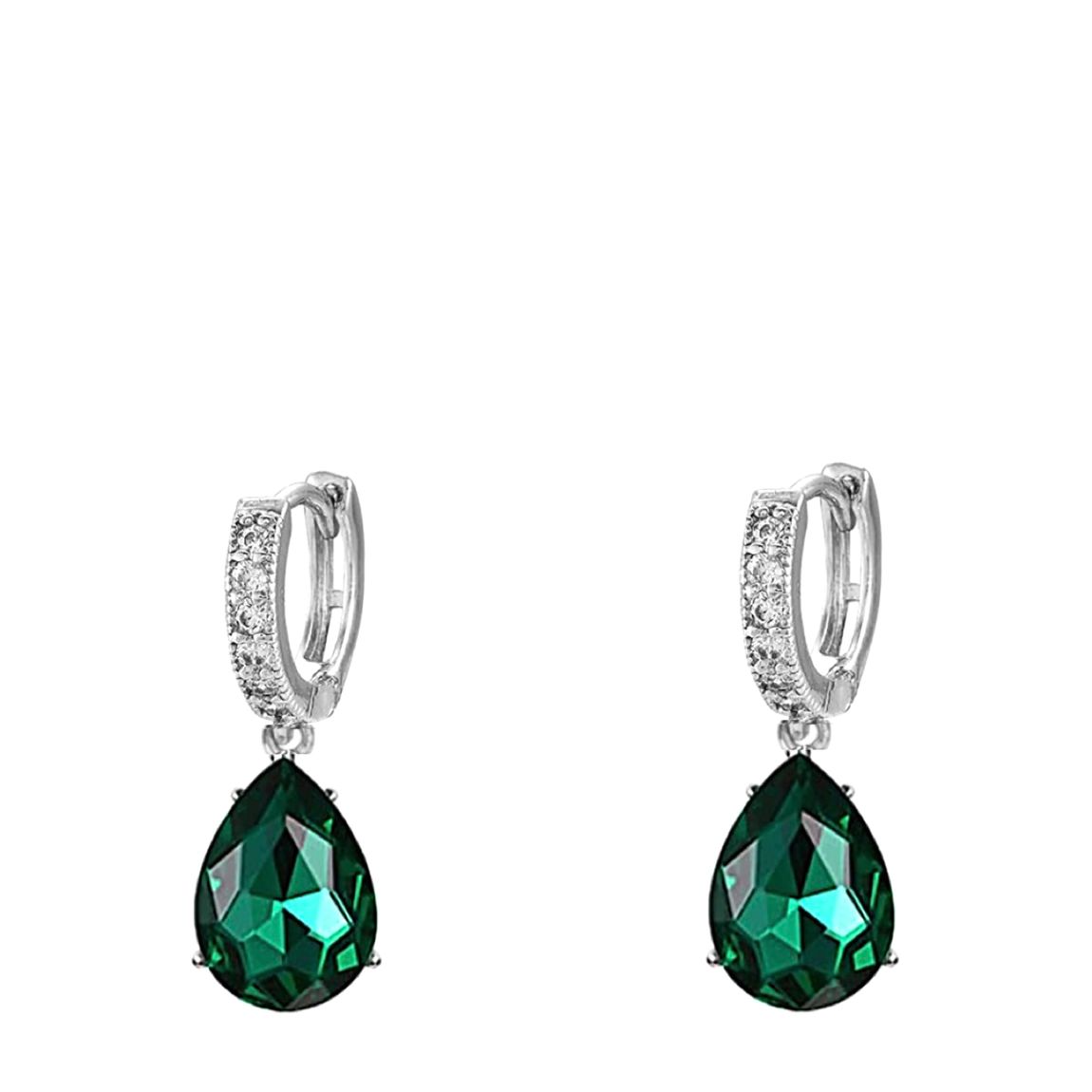 Silver Green Pear Drop Earrings main product photo