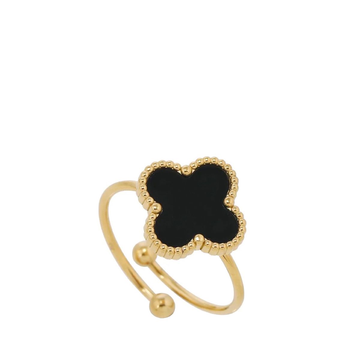 18K Gold Black Clover Adjustable Ring main product photo