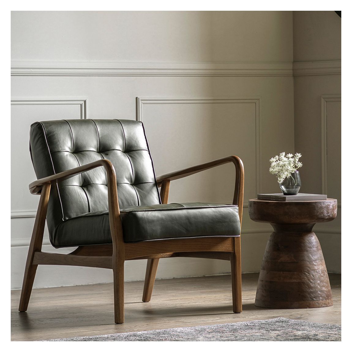 Dunstable Armchair, Green Leather main product photo