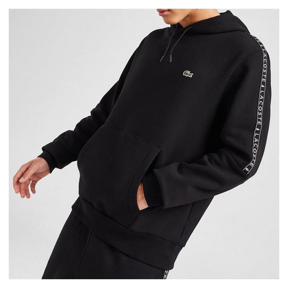 Black Branded Taping Cotton Hoodie main product photo