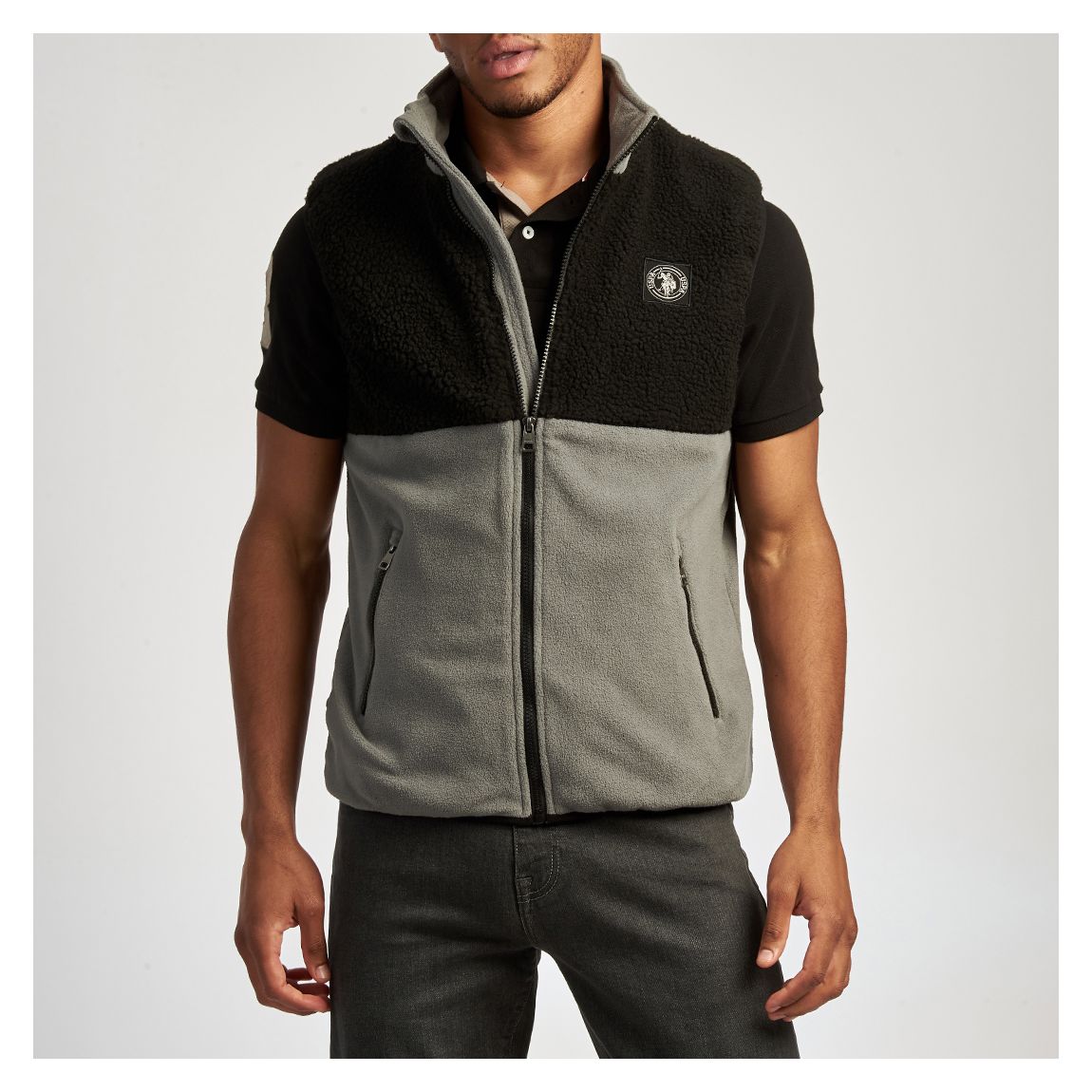 Black Colour Block Borg Gilet main product photo