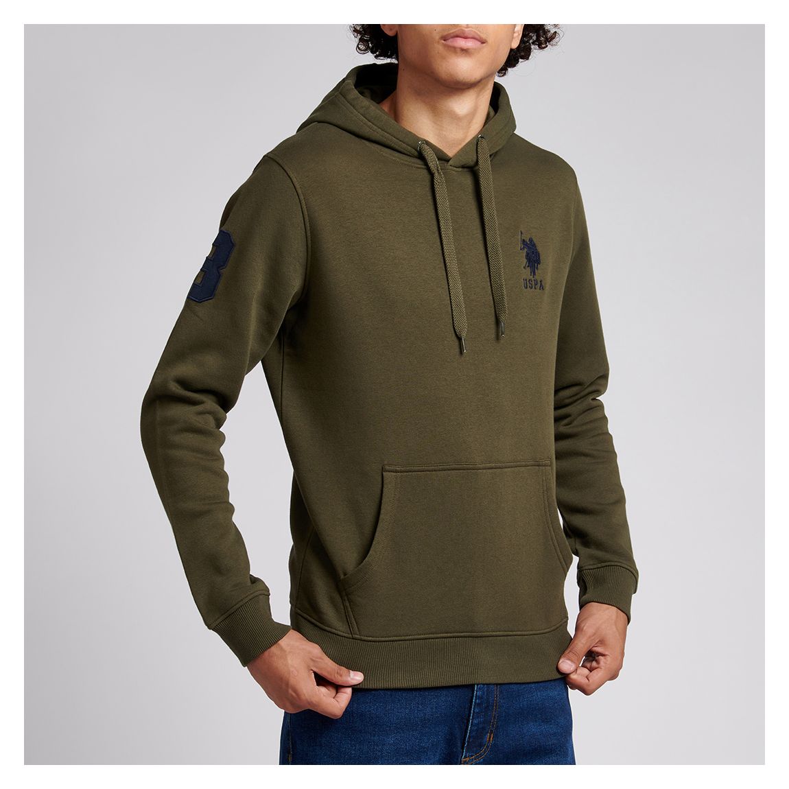 Khaki Patch Design Cotton Blend Hoodie main product photo