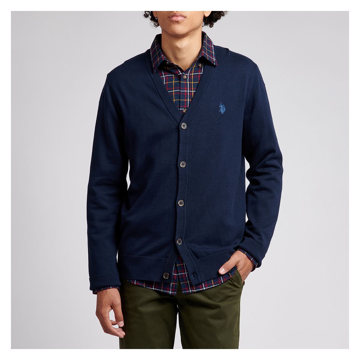 Navy Cotton V-Neck Cardigan main product photo