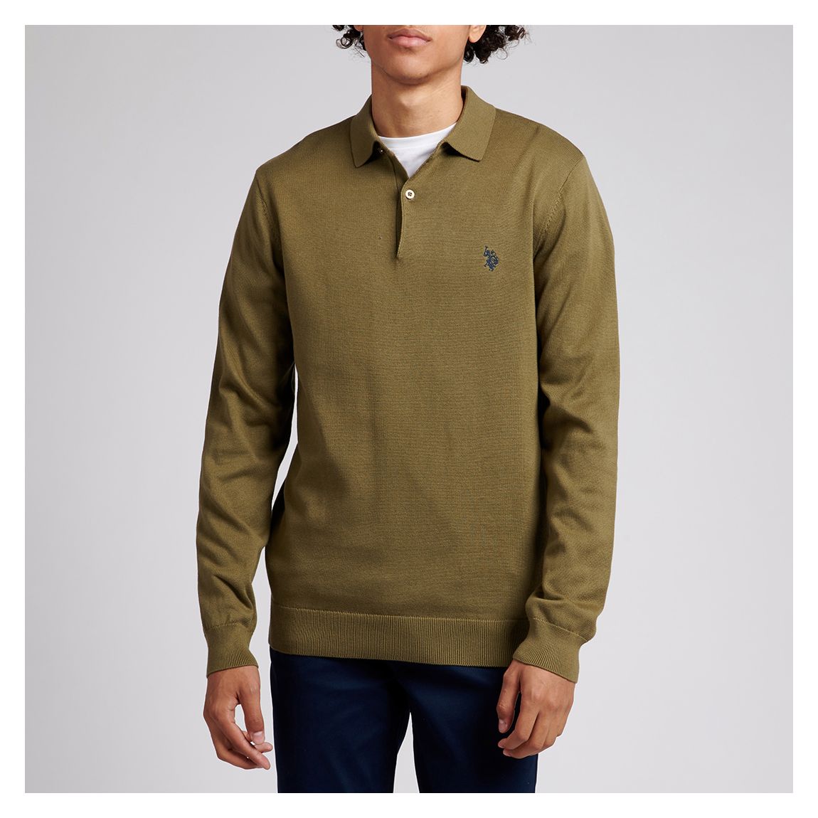 Green Long Sleeve Cotton Polo Shirt main product photo