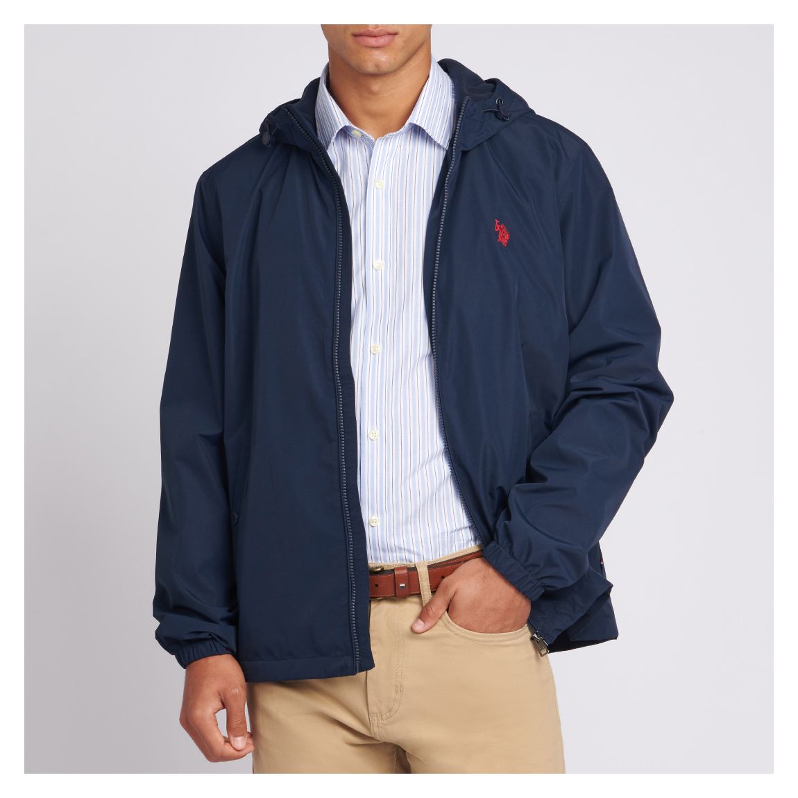 Navy Hooded Zip Up Coat main product photo