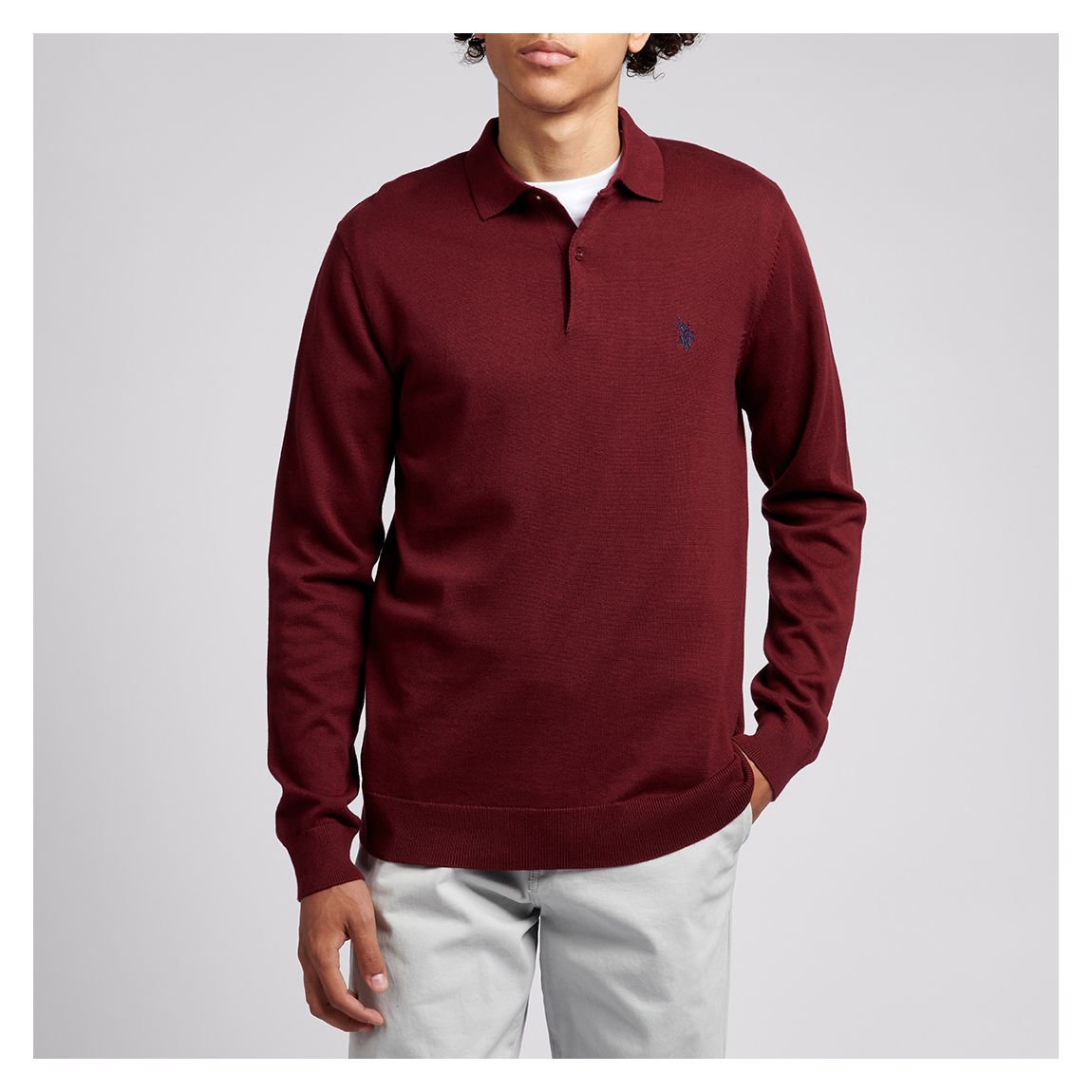 Burgundy Long Sleeve Cotton Polo Shirt main product photo