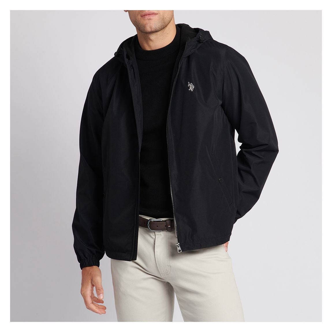 Black Hooded Zip Up Coat main product photo