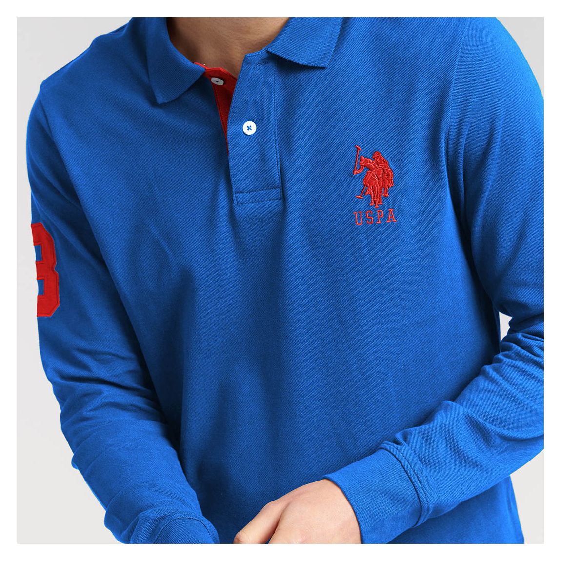 Sky Blue Long Sleeve Cotton Polo Shirt main product photo
