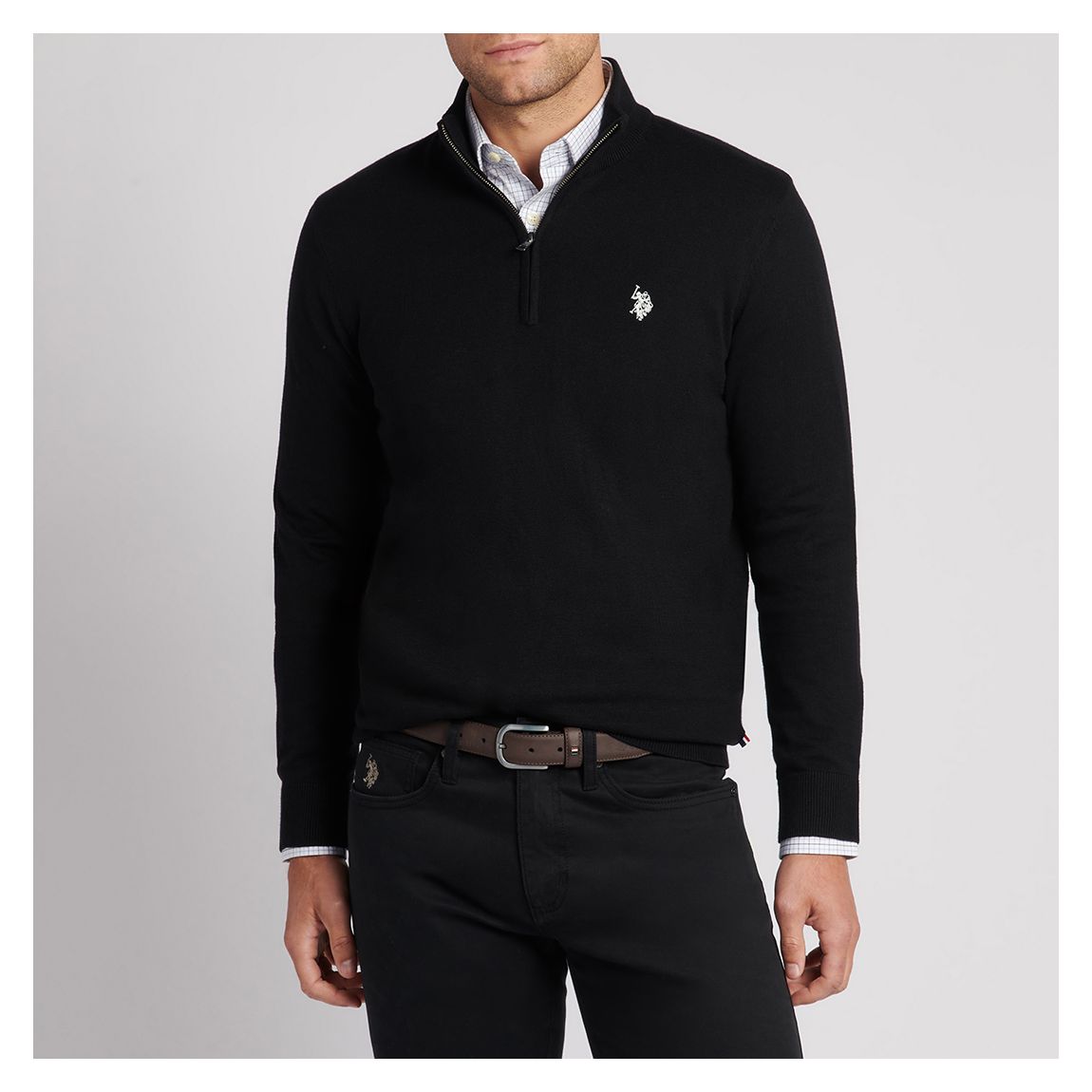 Black Half Zip Funnel Cotton Jumper main product photo