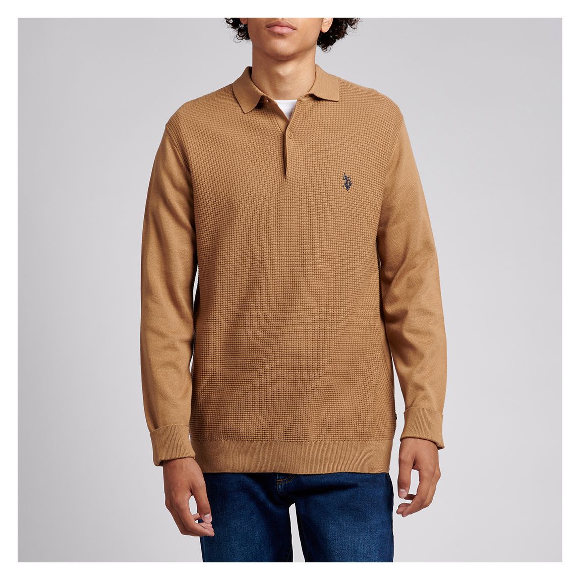 Tan Textured Cotton Polo Shirt main product photo