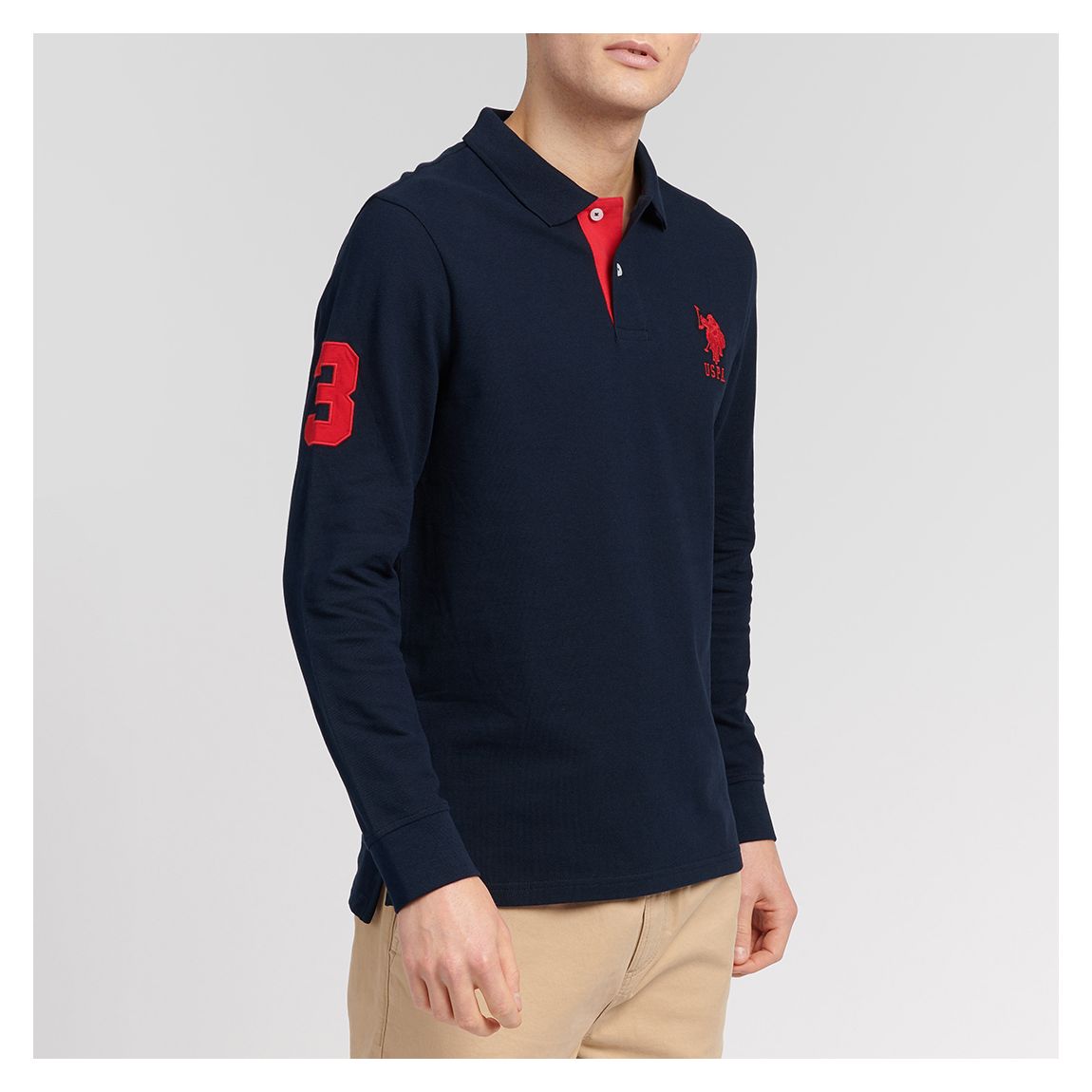 Navy Long Sleeve Cotton Polo Shirt main product photo