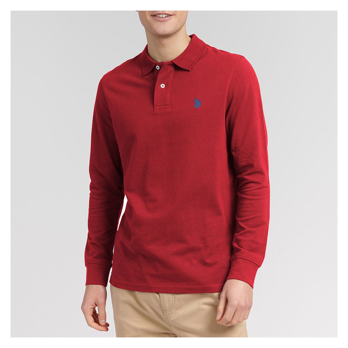 Red Long Sleeve Pique Cotton Polo Shirt main product photo
