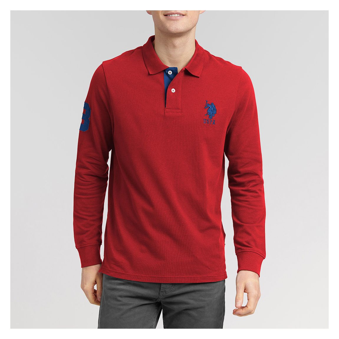 Red Long Sleeve Cotton Polo Shirt main product photo