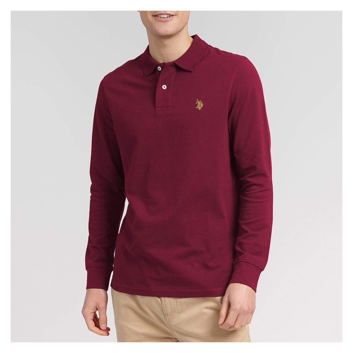 Dark Red Long Sleeve Pique Cotton Polo Shirt main product photo
