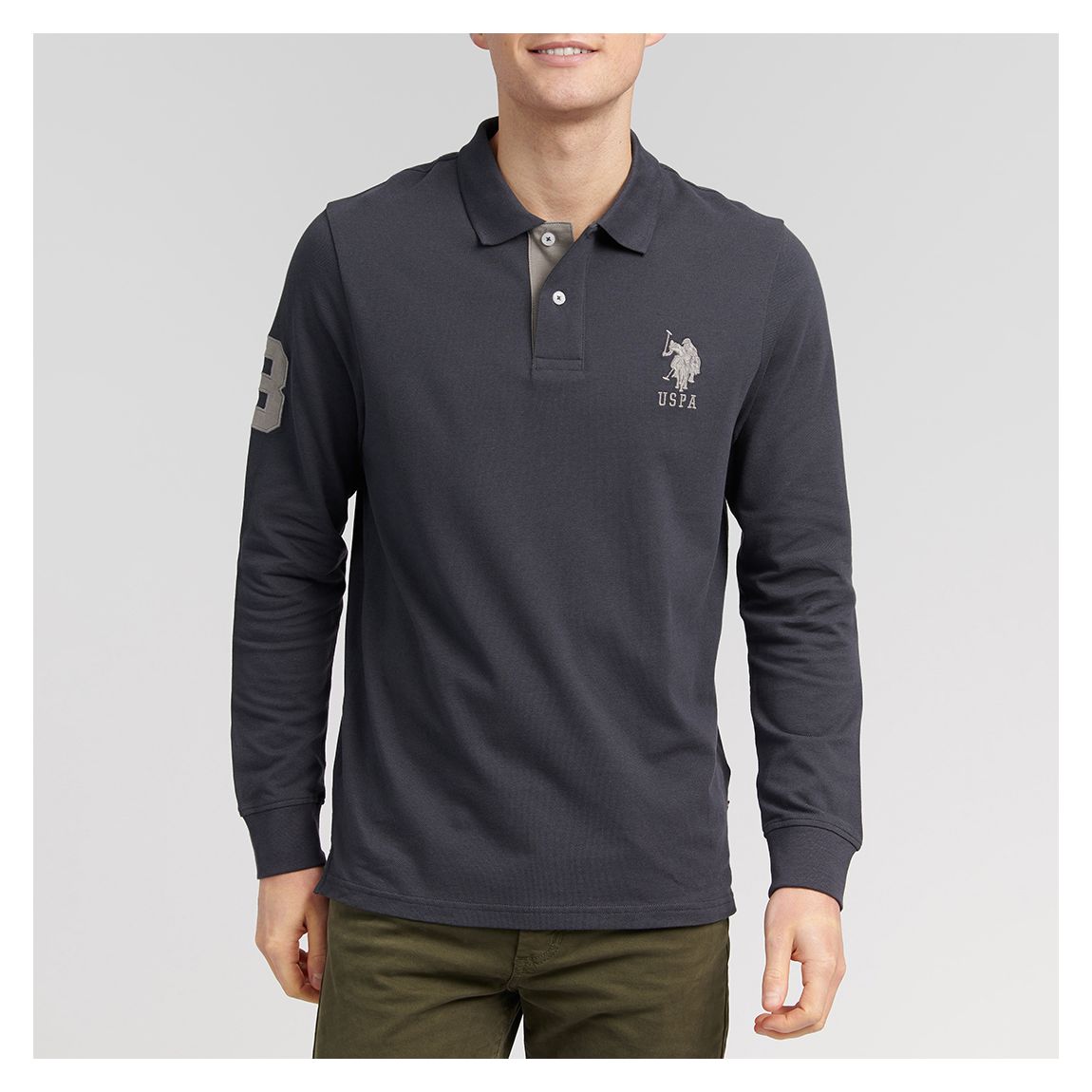 Charcoal Long Sleeve Cotton Polo Shirt main product photo