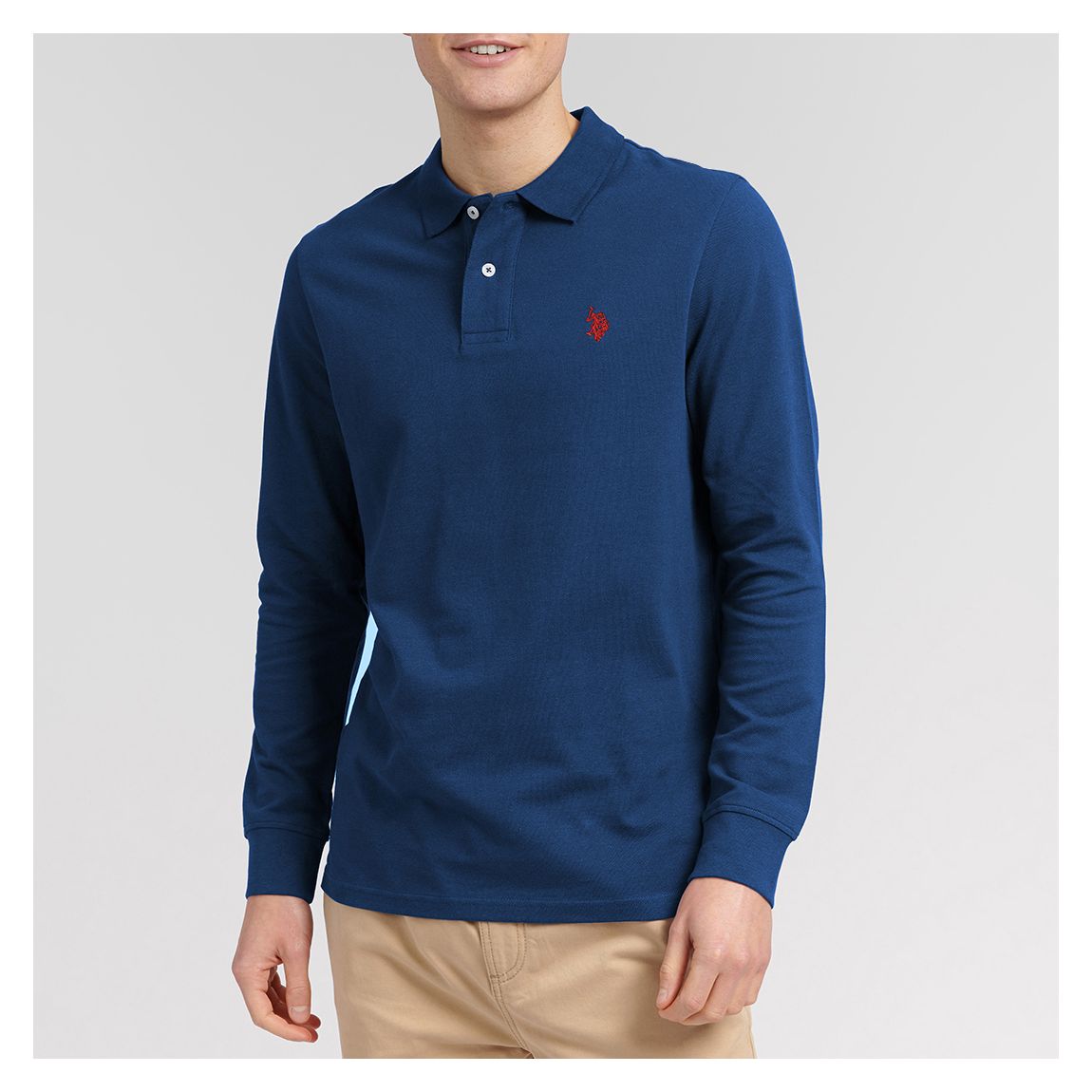 Blue Long Sleeve Pique Cotton Polo Shirt main product photo