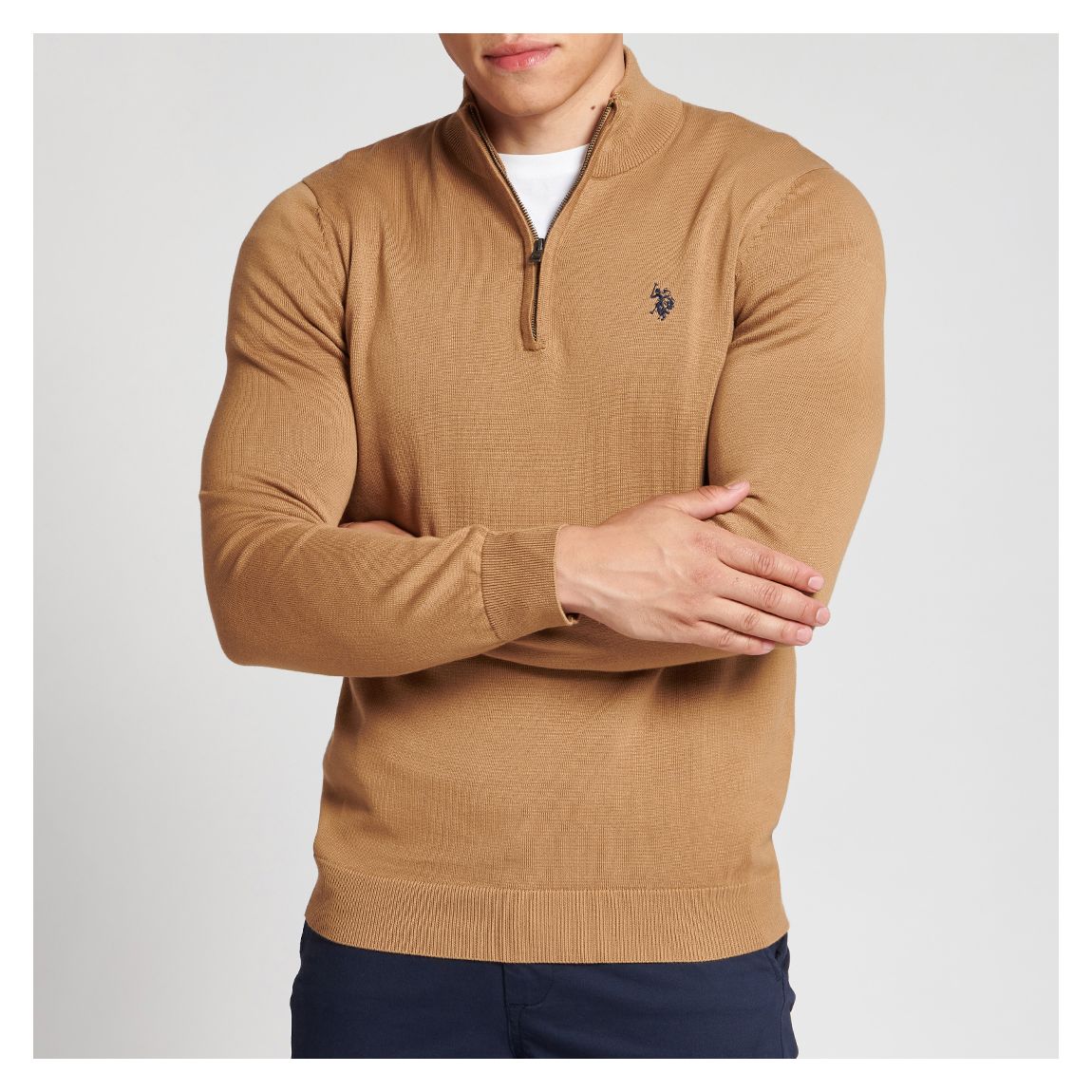 Tan Half Zip Cotton Jumper main product photo