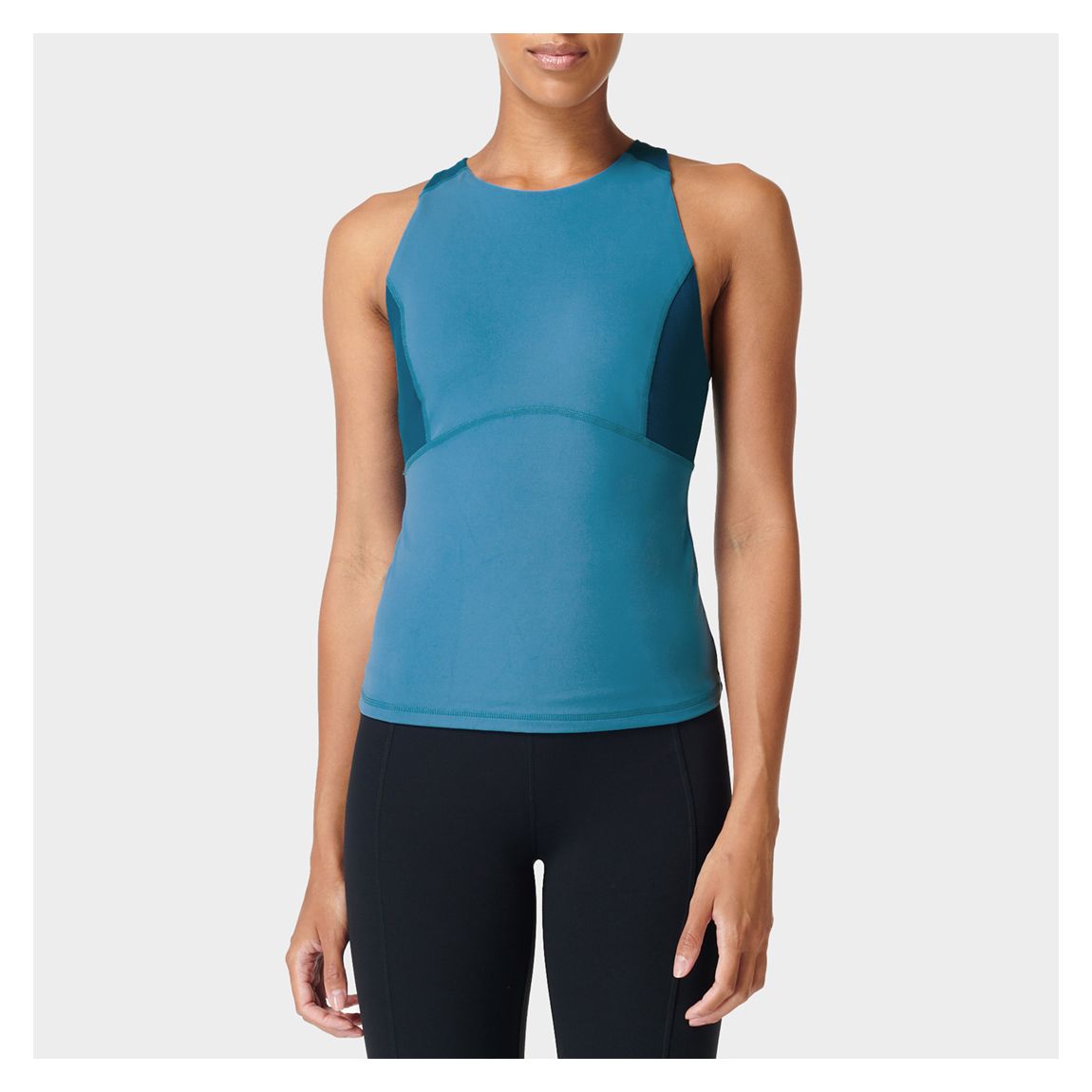 Blue Super Soft Rib High Neck Workout Tank main product photo