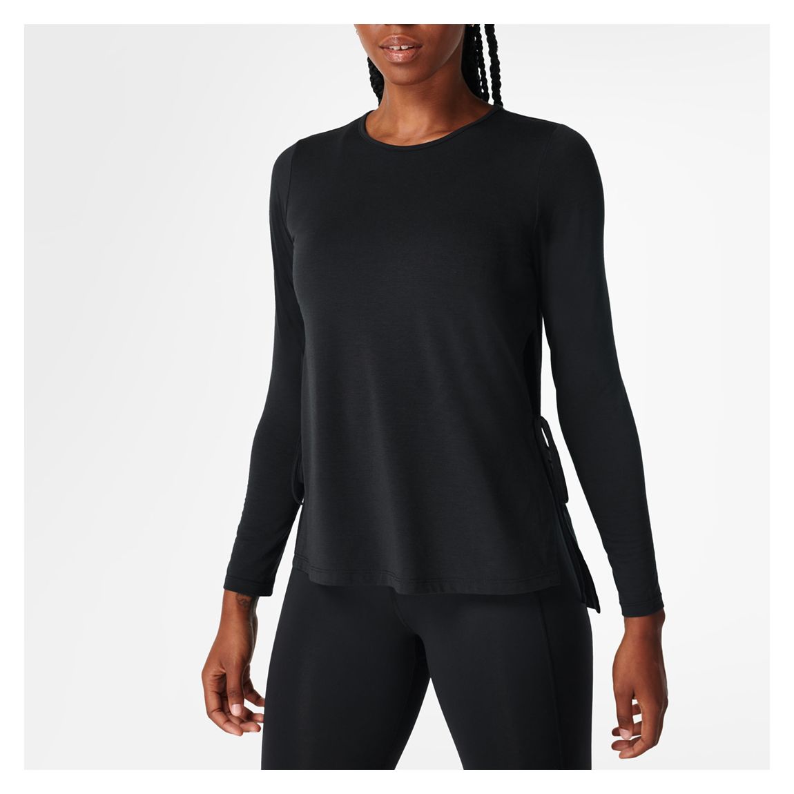 BLACK Tie Side Yoga Long Sleeve Top - Black main product photo