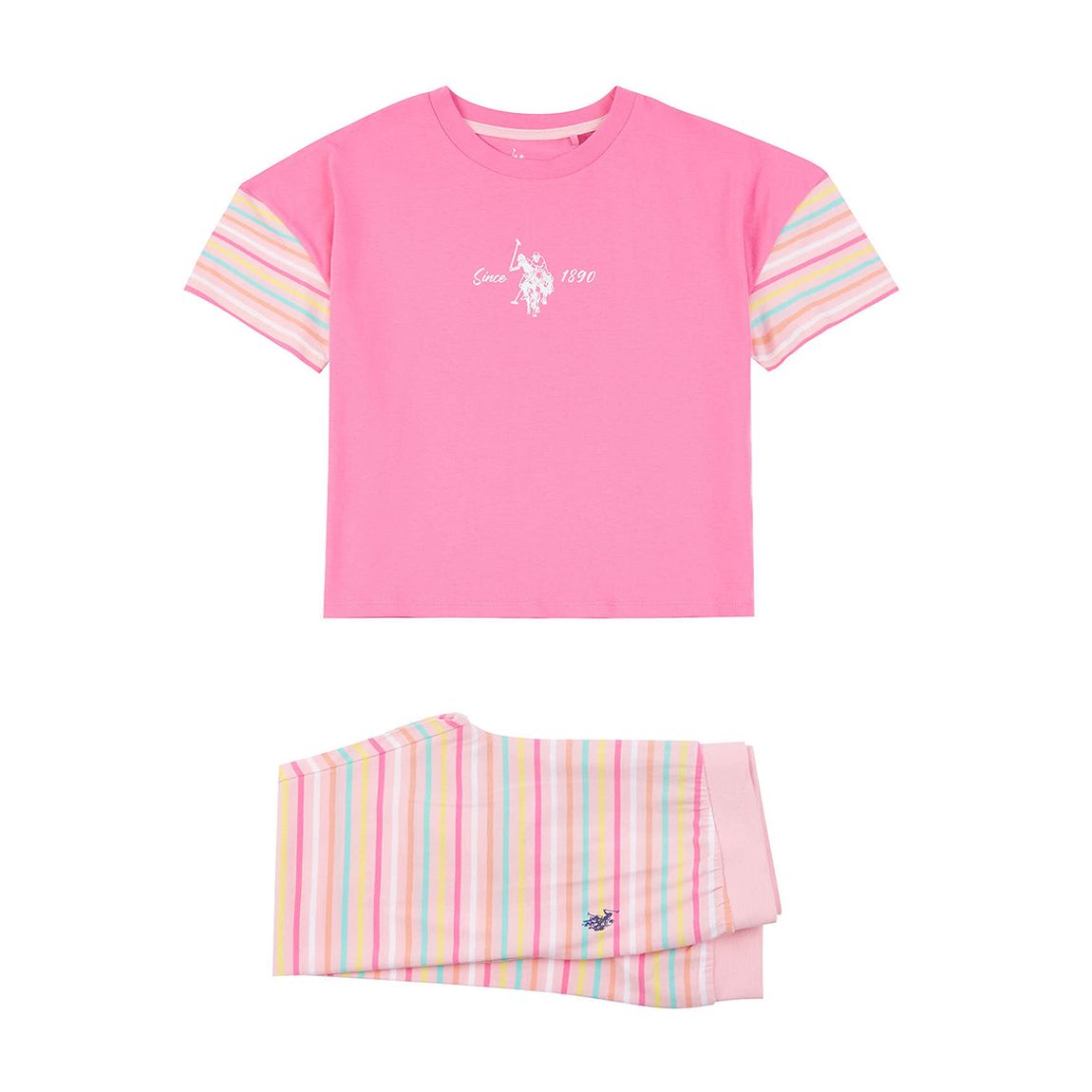 Teen Girl's Pink Striped Cotton Lounge Set main product photo