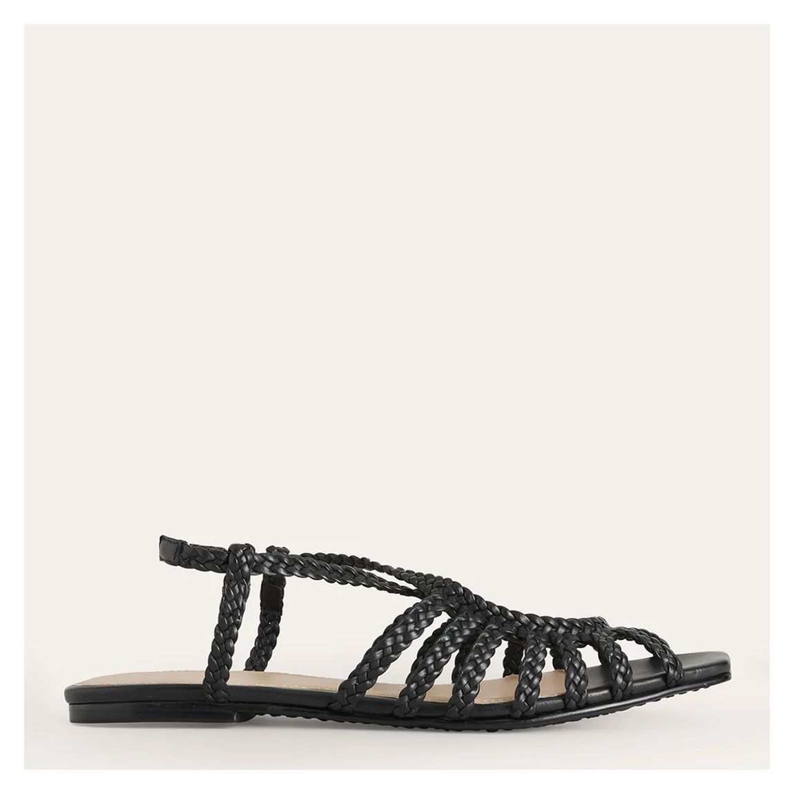 Black Leather Woven Flat Sandals main product photo