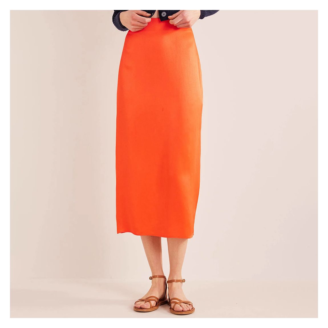 Orange Satin Column Midi Skirt main product photo