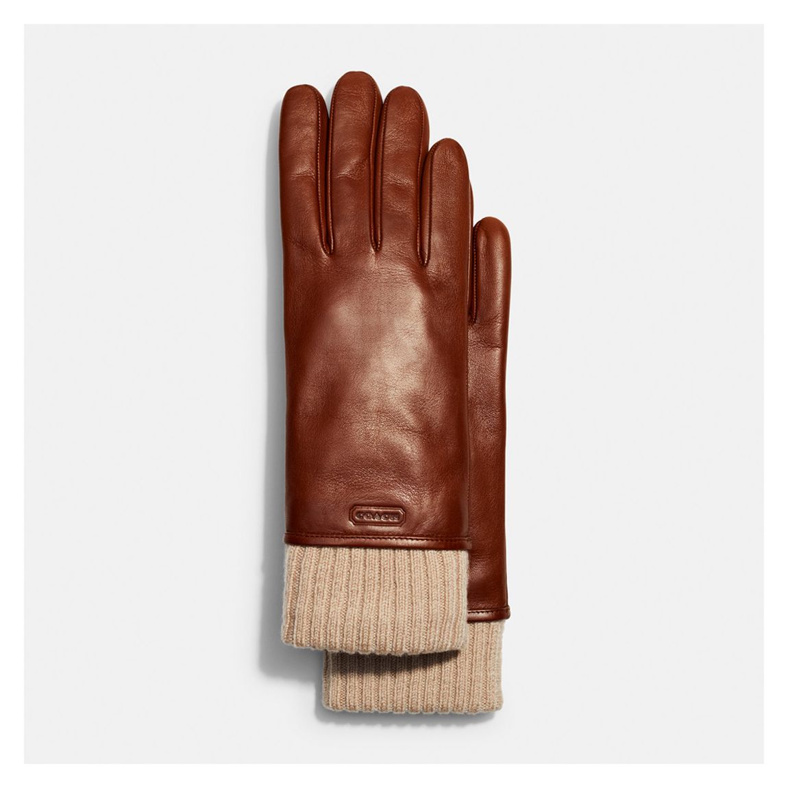 Beige Leather Knit Cuff Mixed Gloves main product photo