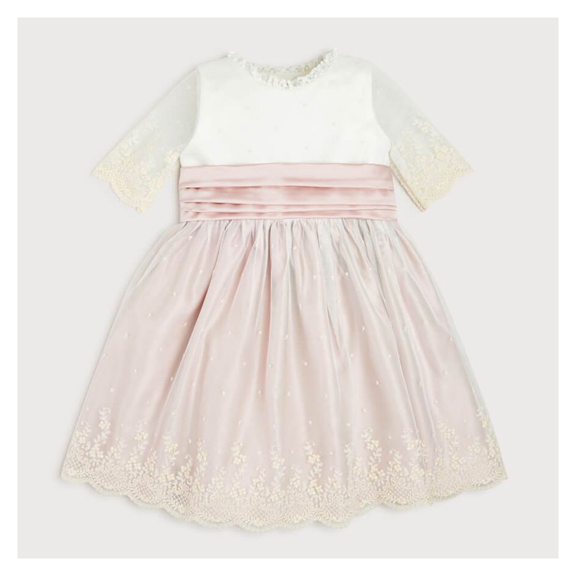 Pink Sash Detail Silk Dress with Tulle Overlay main product photo